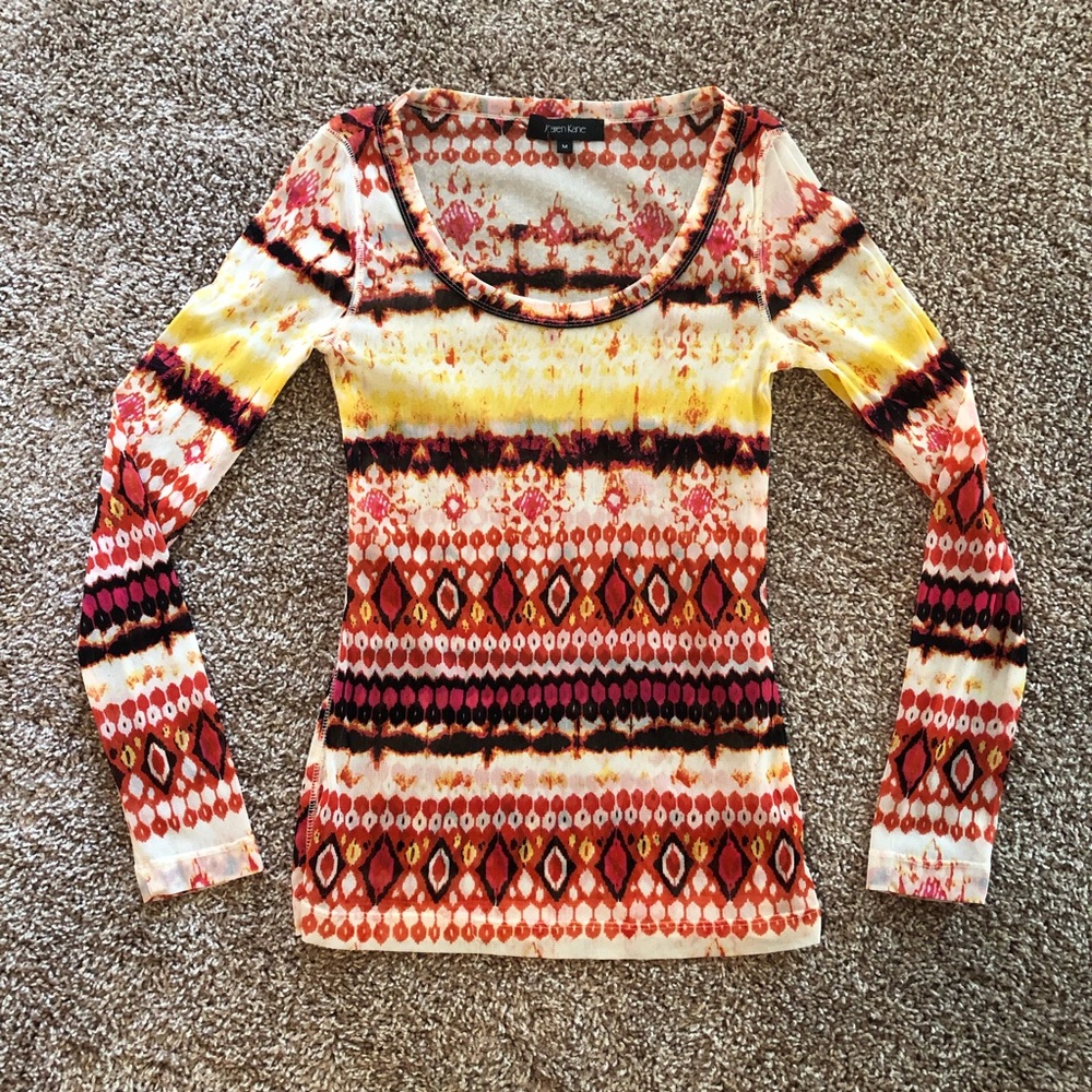 Karen Kane Sheer Mesh Long Sleeve Multicolor Top